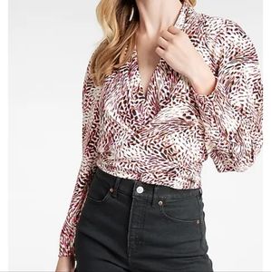 EXPRESS Draped Leopard Print Faux Wrap Front Top